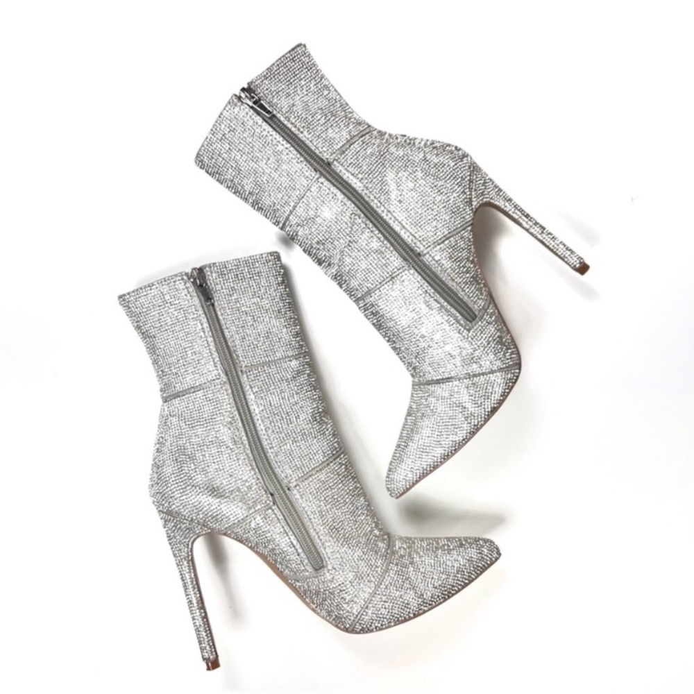 Steve Madden Winona Rhinestone Stiletto High Heel Bootie Mid-Calf - Picture 1 of 12